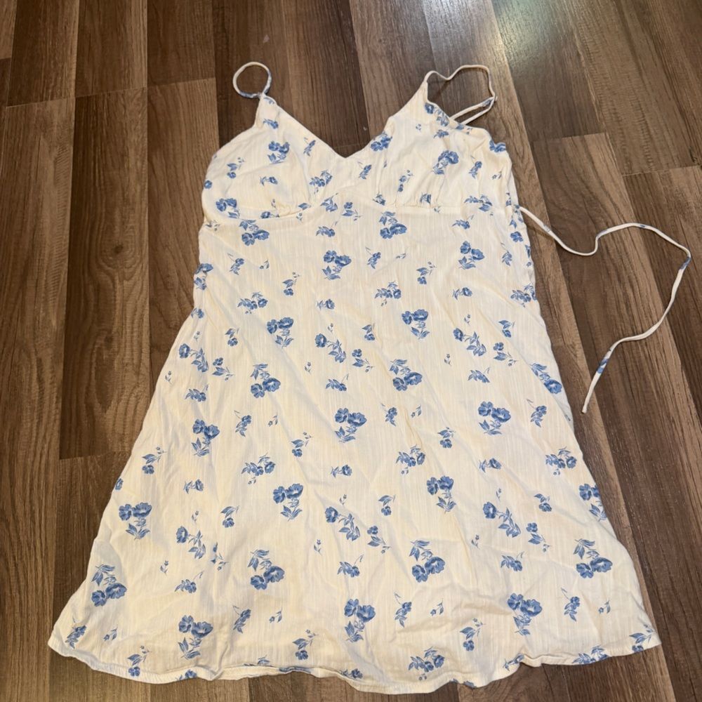 Abound Casual Boho Western White and Blue Floral Sleeveless Summer  Dress M